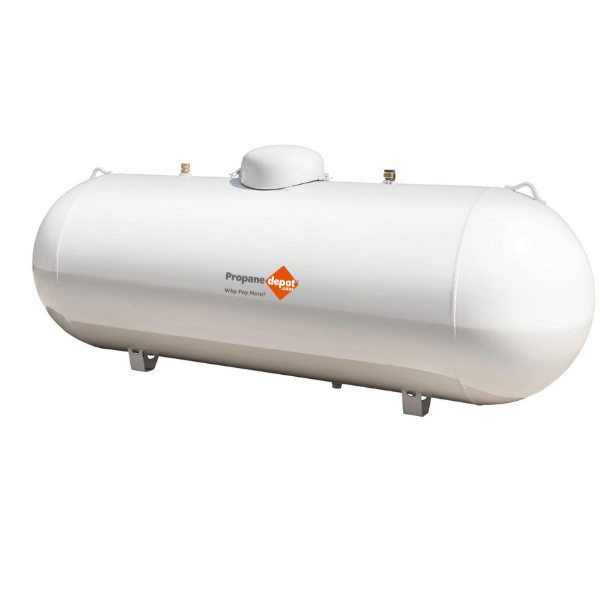 A relevant stock photo of 1000 gallon propane tank in a typical setting.