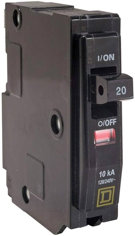 A relevant stock photo of 20 amp breaker in a typical setting.