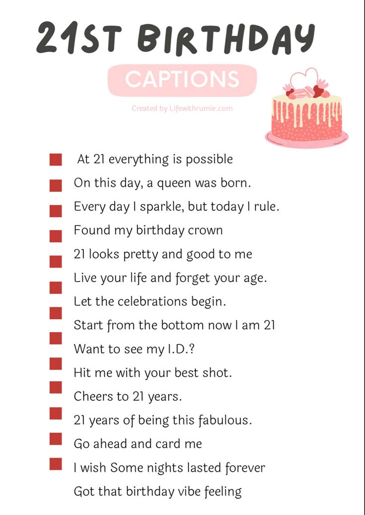 A relevant stock photo of 21st birthday captions in a typical setting.