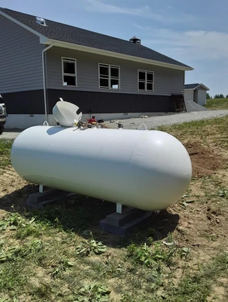 A relevant stock photo of 250 gallon propane tank in a typical setting.