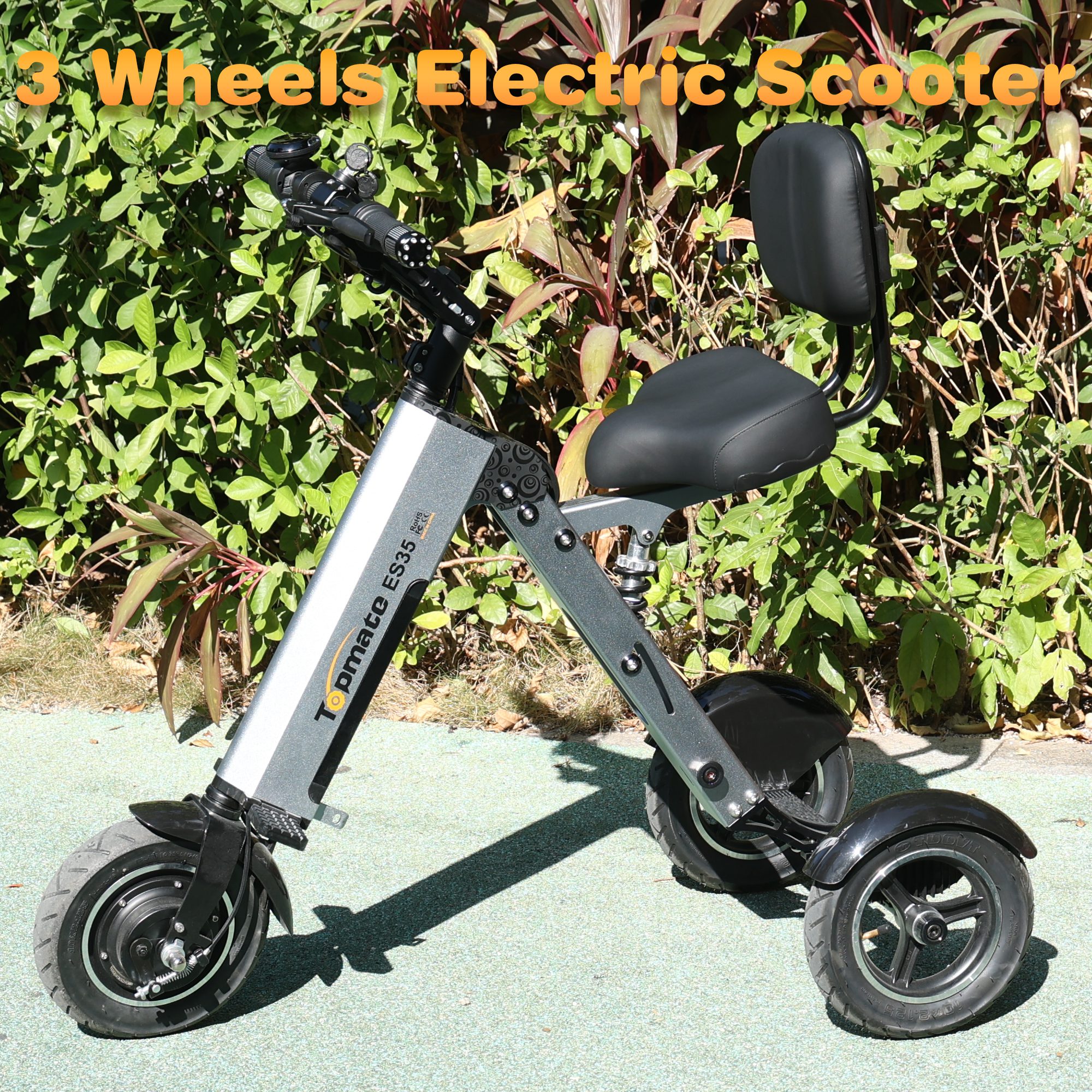 A relevant stock photo of 3 wheel electric scooter in a typical setting.