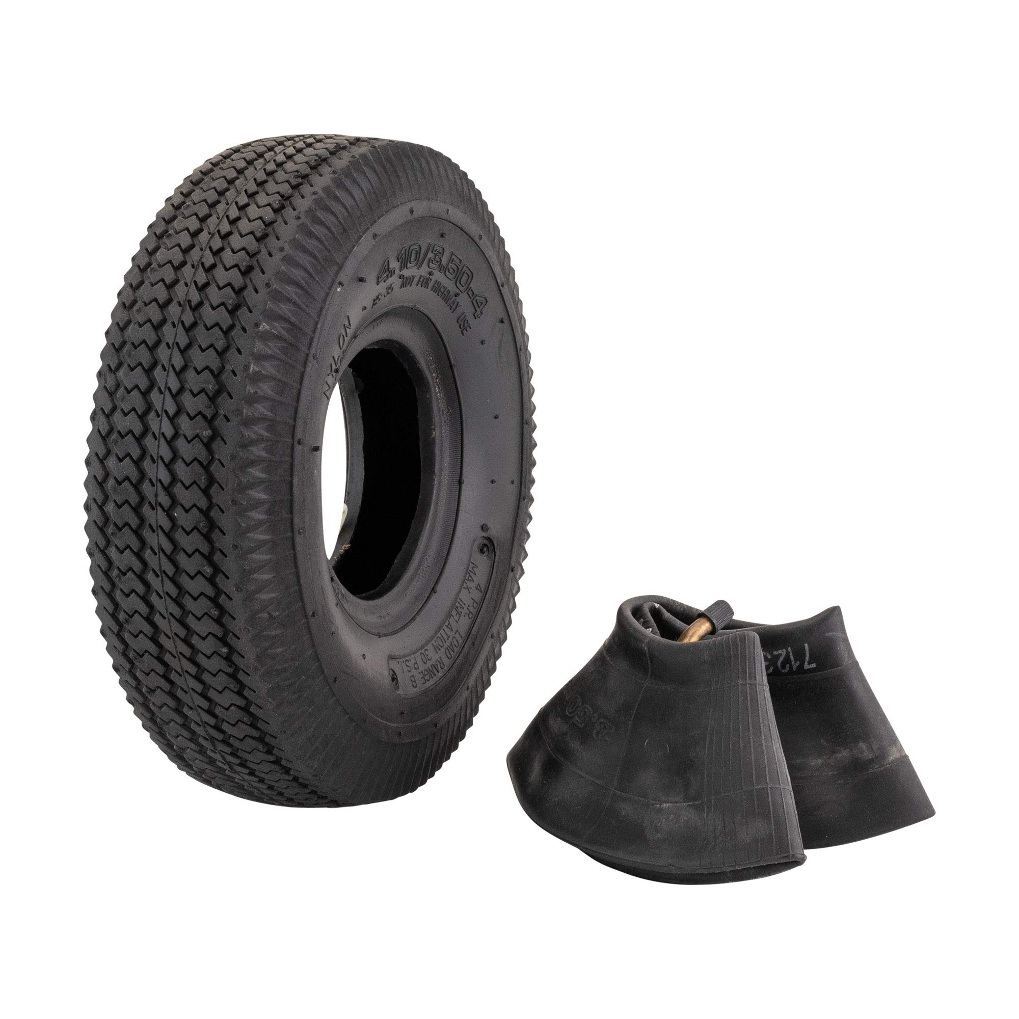 A relevant stock photo of 4.10/3.50 x 4 tire in a typical setting.