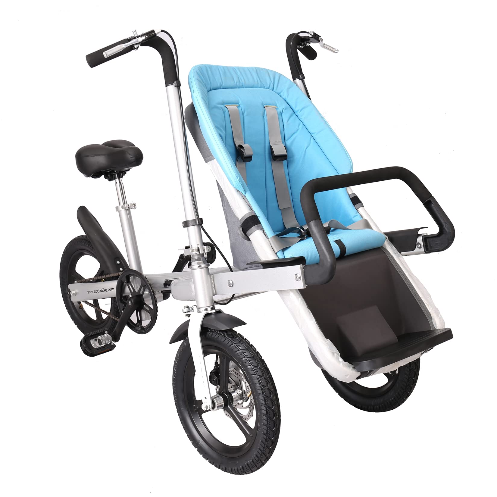 A relevant stock photo of bicycle and stroller in a typical setting.