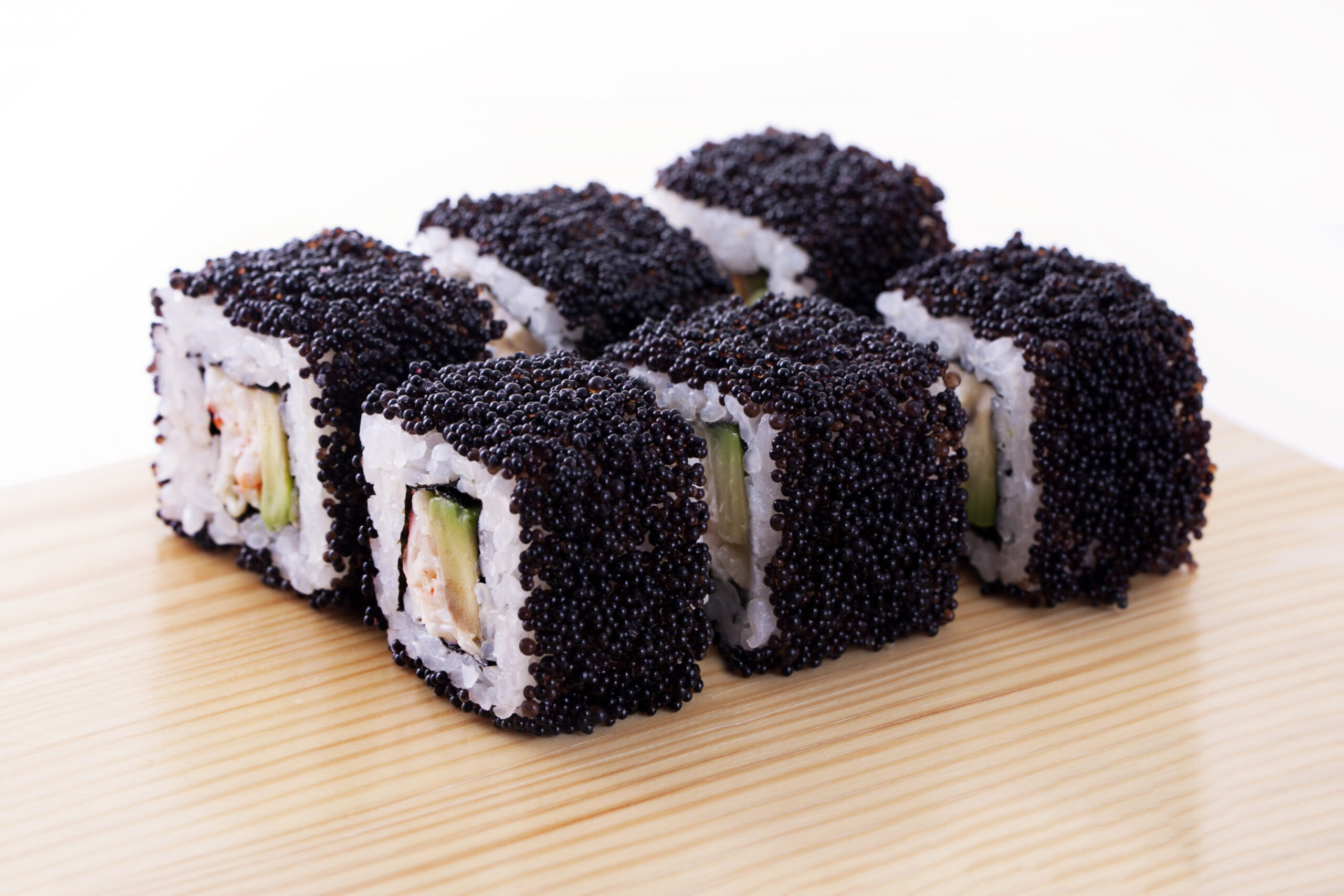 A relevant stock photo of black tobiko in a typical setting.
