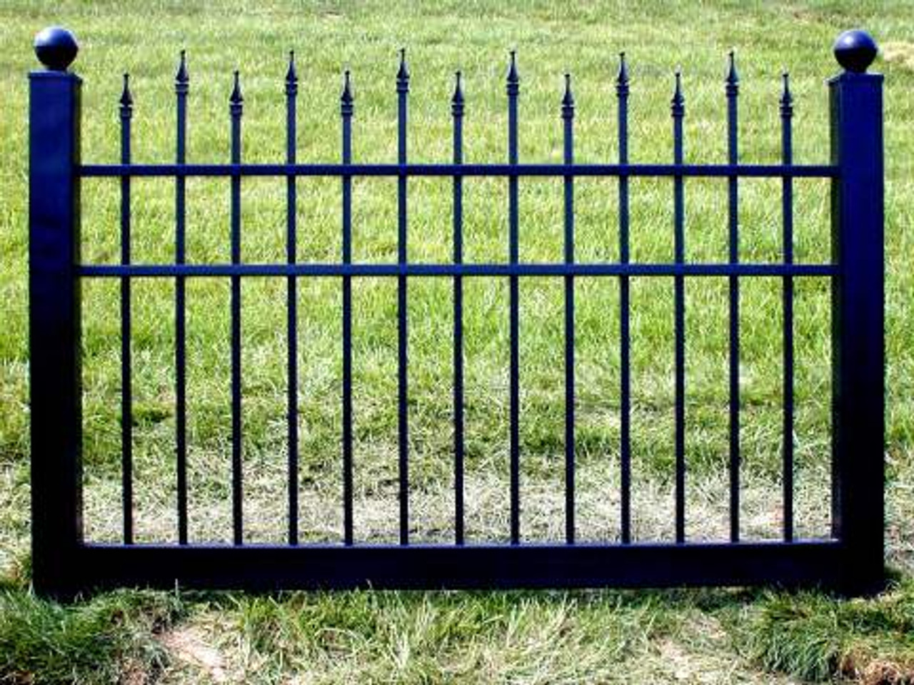 A relevant stock photo of black vinyl fence in a typical setting.