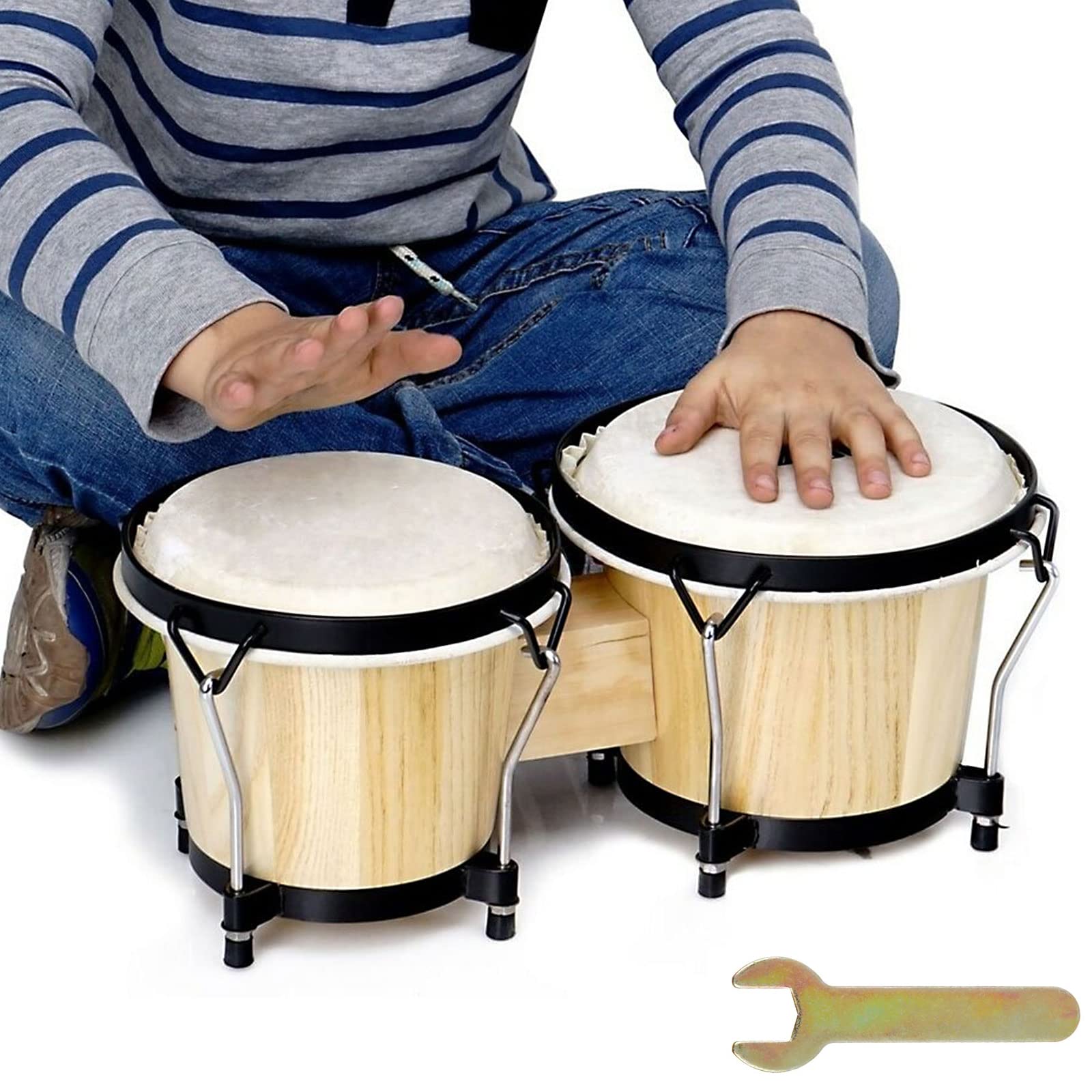 A relevant stock photo of bongo drums percussion in a typical setting.