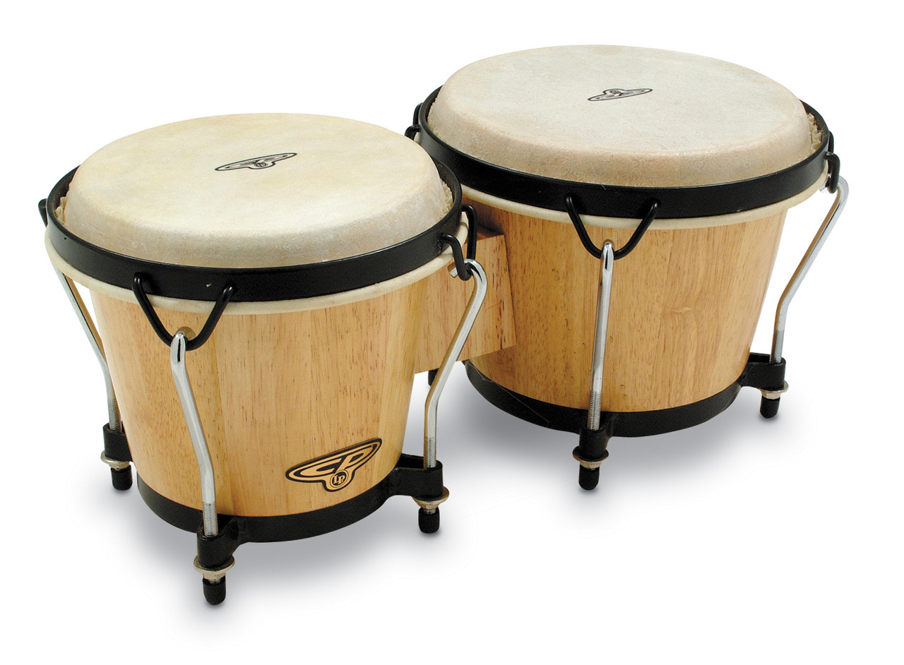 A relevant stock photo of bongo drums percussion in a typical setting.