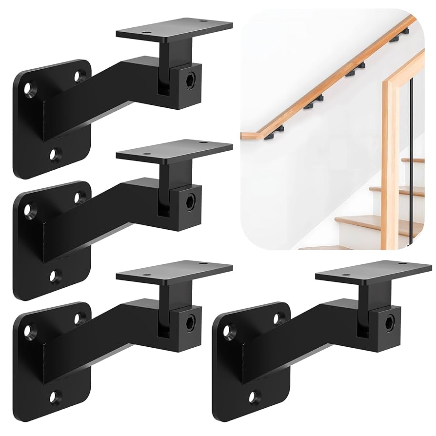 A relevant stock photo of brackets for banister rails in a typical setting.