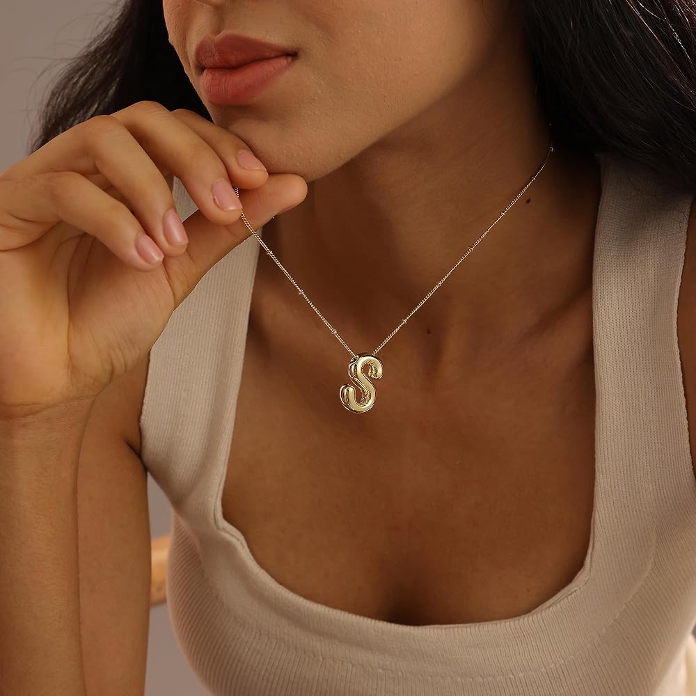 A relevant stock photo of bubble letter necklace in a typical setting.