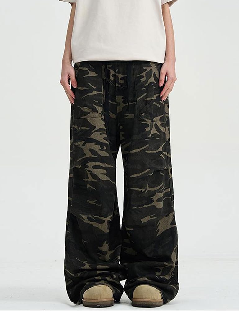 A relevant stock photo of camo trousers baggy in a typical setting.