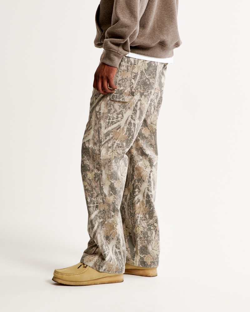 A relevant stock photo of camo trousers baggy in a typical setting.