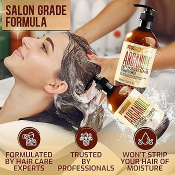 A relevant stock photo of champú argan oil in a typical setting.