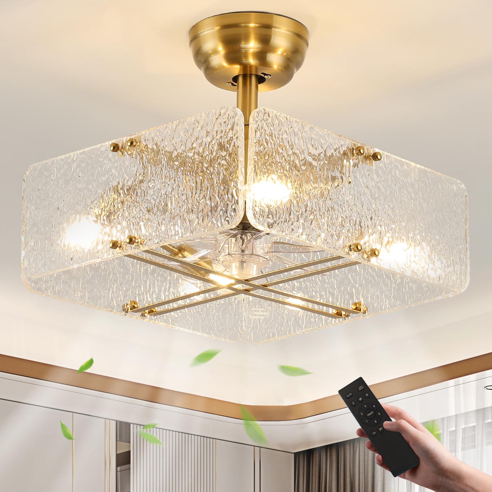 A relevant stock photo of chandelier fan in a typical setting.