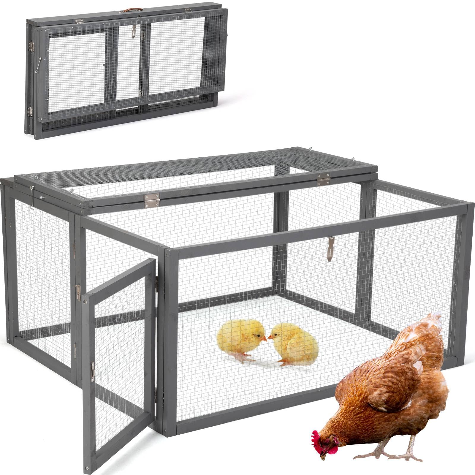 A relevant stock photo of chicken cage portable in a typical setting.