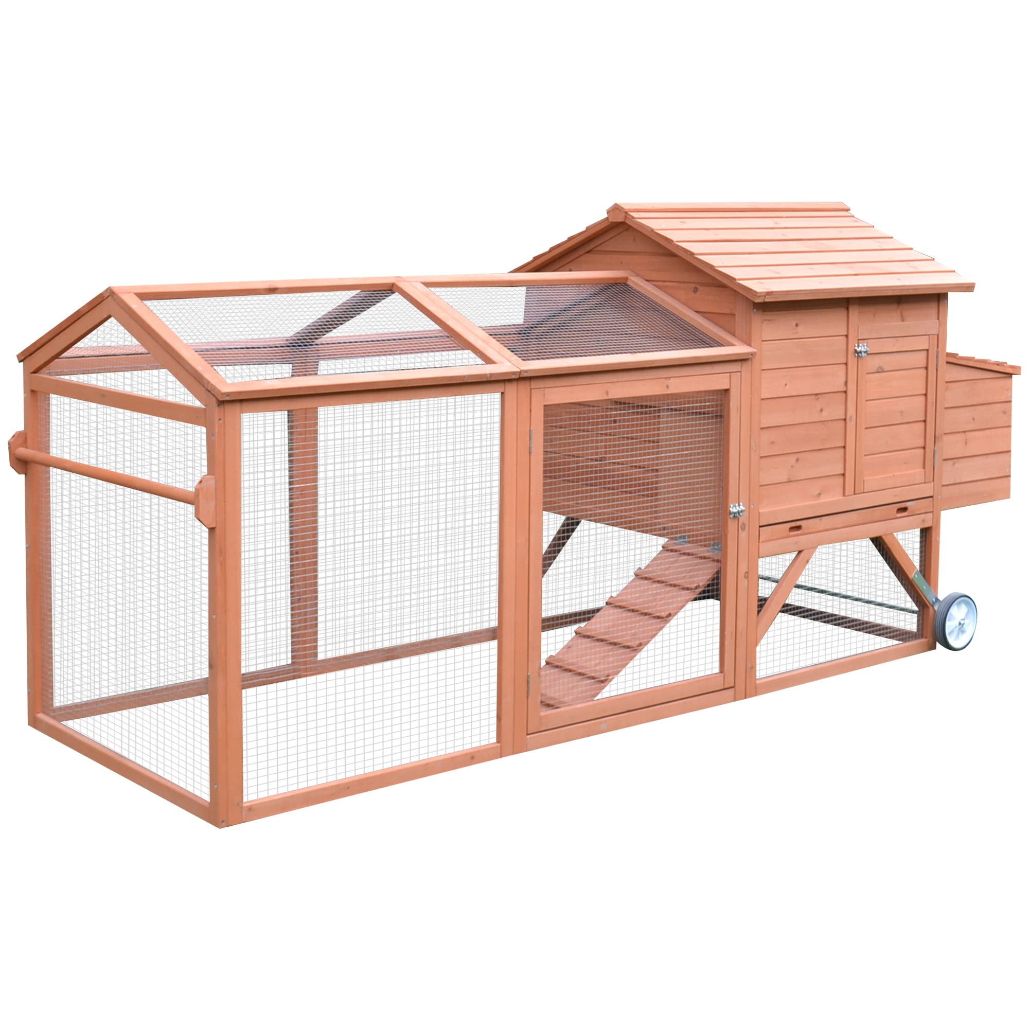 A relevant stock photo of chicken cage portable in a typical setting.
