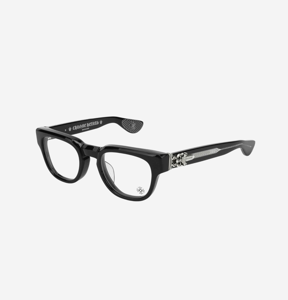 A relevant stock photo of chrome hearts glasses frames in a typical setting.