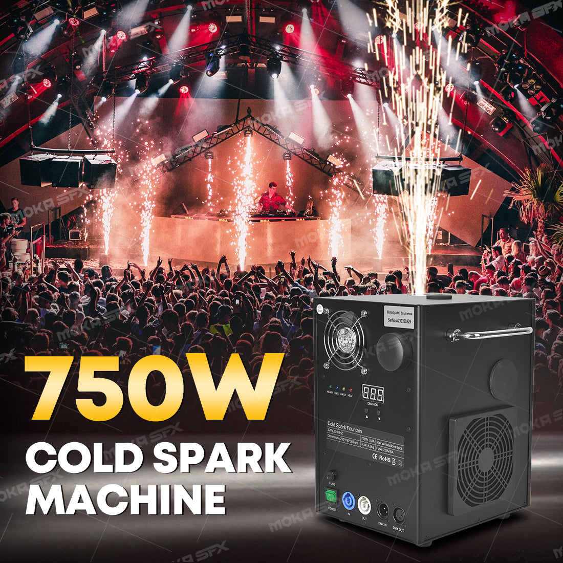 A relevant stock photo of cold spark machine in a typical setting.