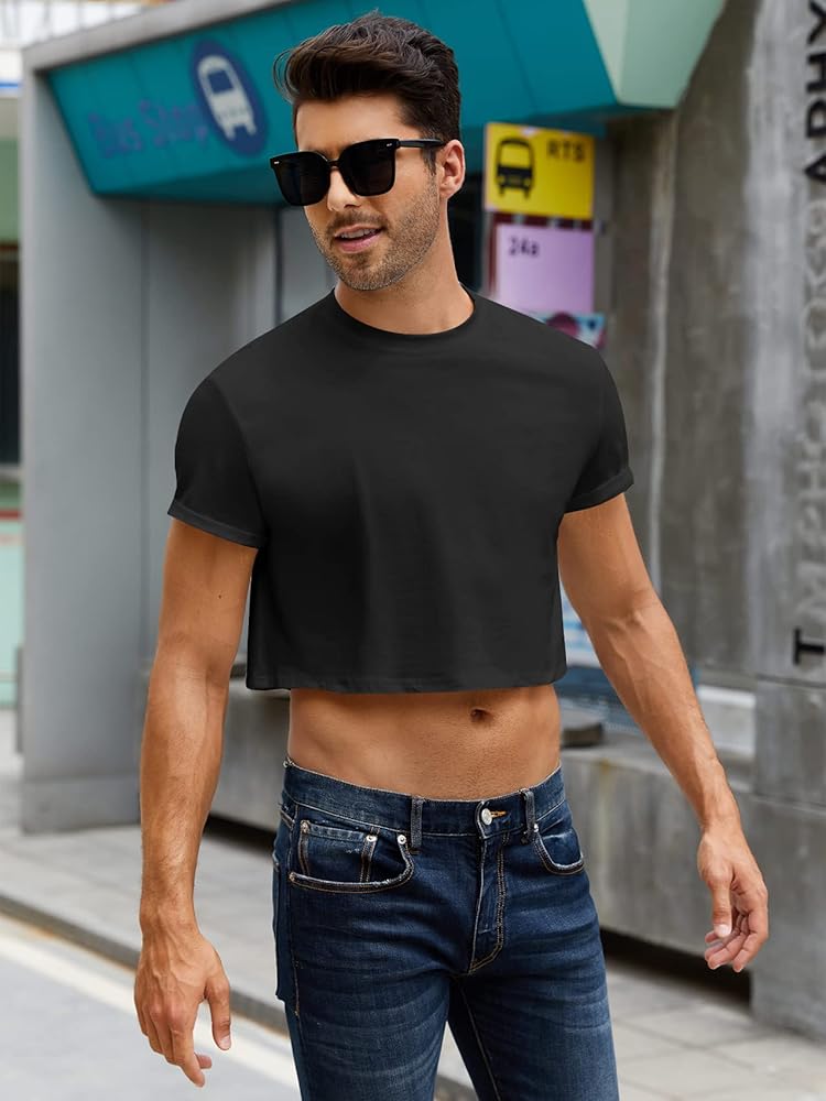 A relevant stock photo of crop tops for man in a typical setting.