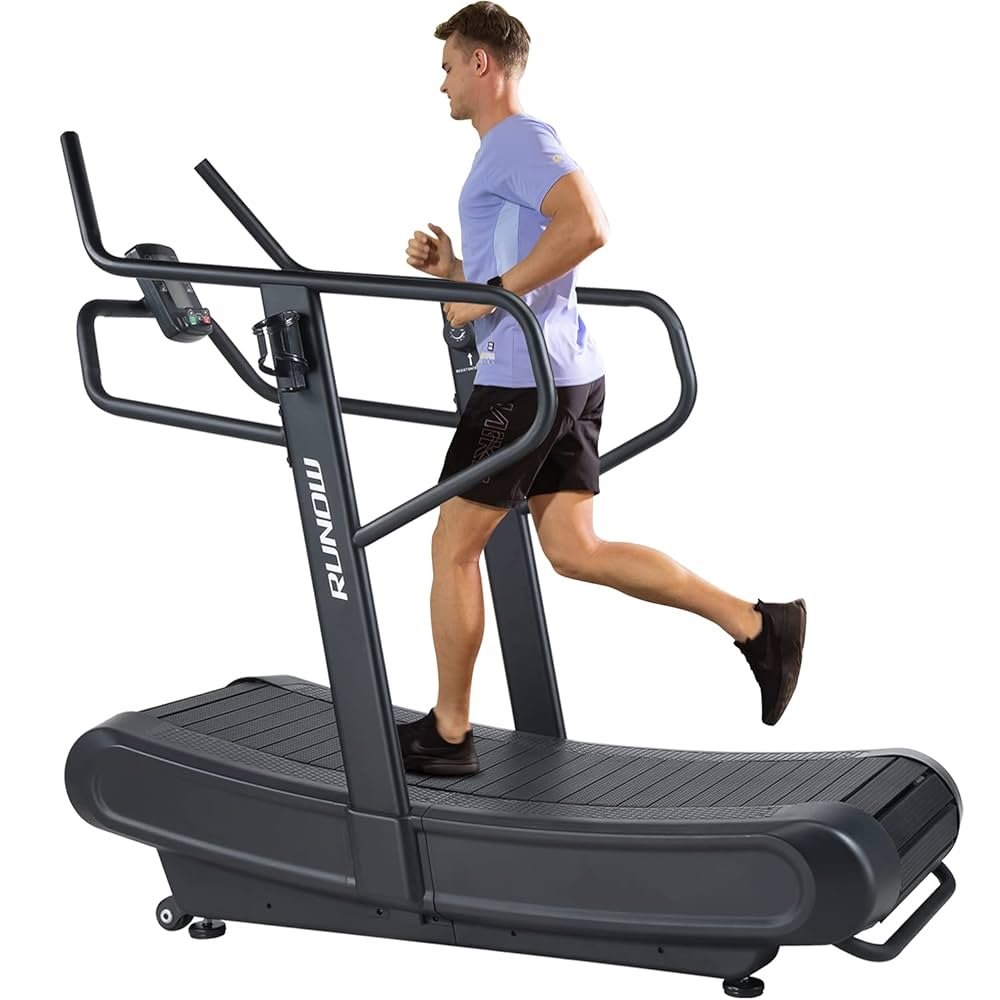 A relevant stock photo of curved treadmill in a typical setting.