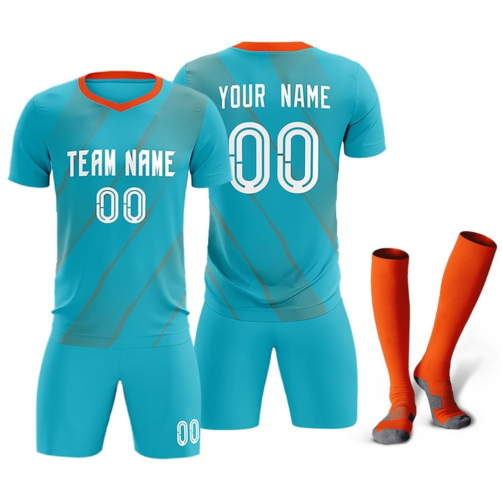 A relevant stock photo of custom soccer jerseys in a typical setting.