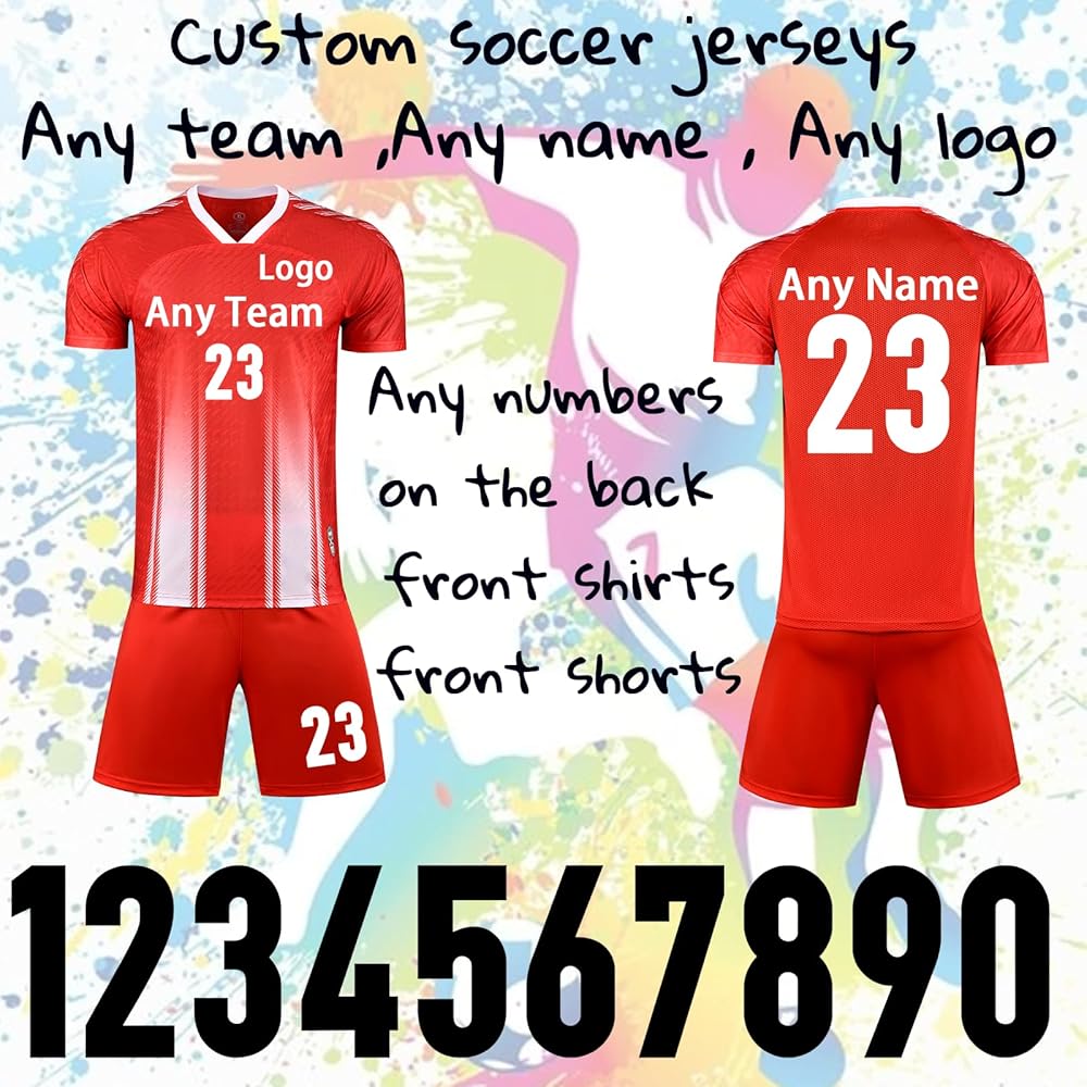 A relevant stock photo of custom soccer jerseys in a typical setting.