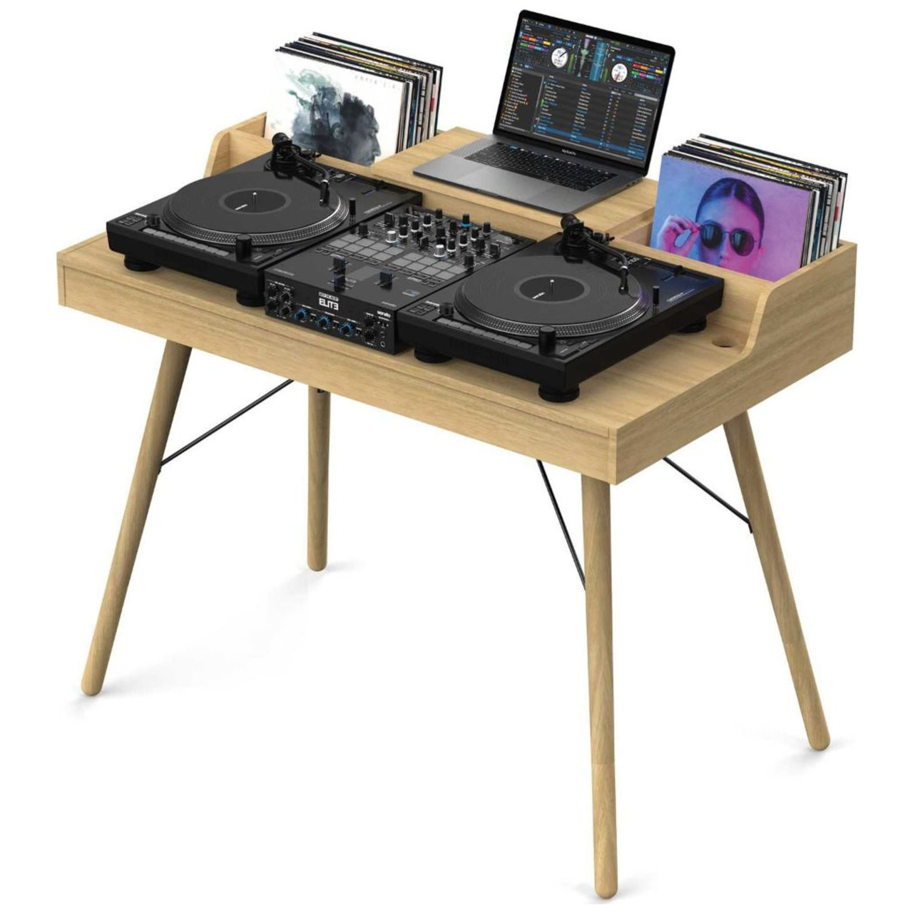A relevant stock photo of dj table in a typical setting.