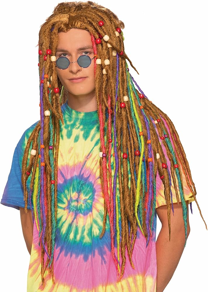 A relevant stock photo of dreads rainbow dreadlock wig in a typical setting.