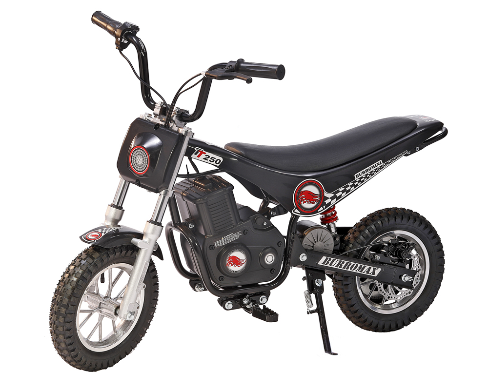 A relevant stock photo of electric mini bike motorcycle in a typical setting.