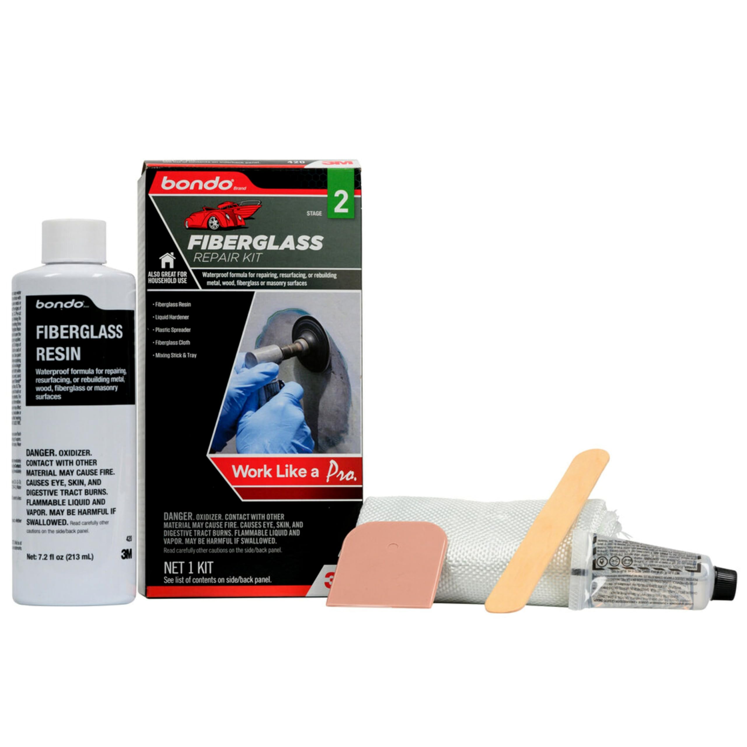 A relevant stock photo of fibreglass patch kit in a typical setting.