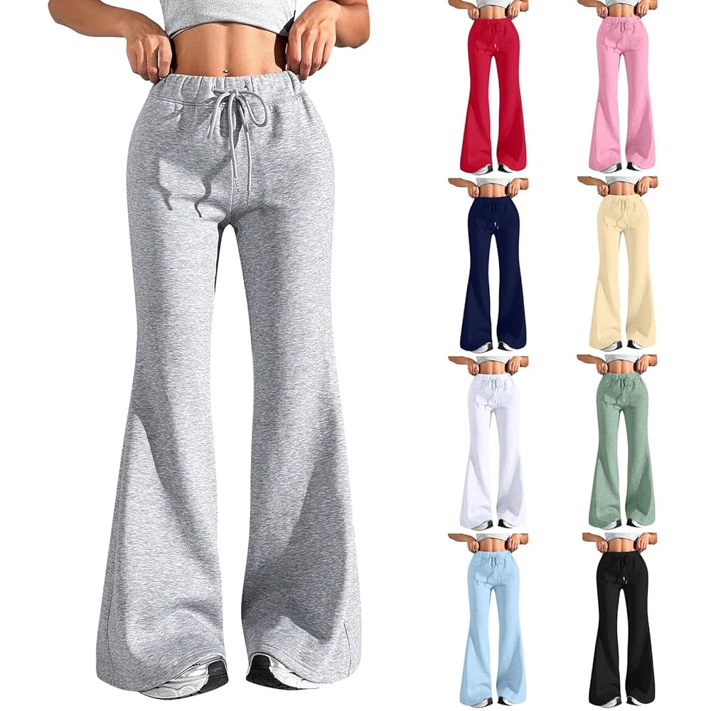 A relevant stock photo of flared sweatpants in a typical setting.
