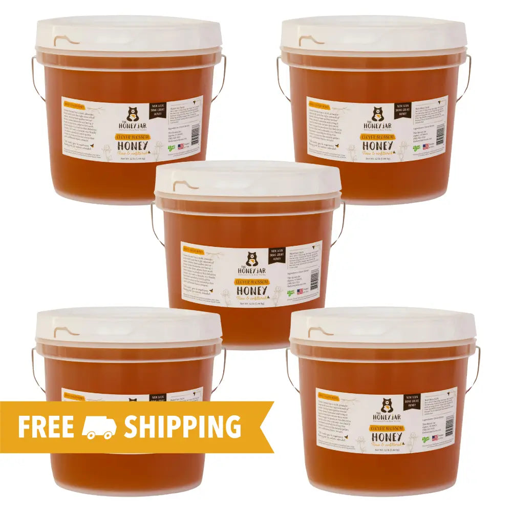 A relevant stock photo of free shipping buckets pails honey for sale in a typical setting.