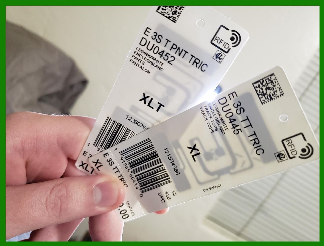 A relevant stock photo of garment barcode in a typical setting.