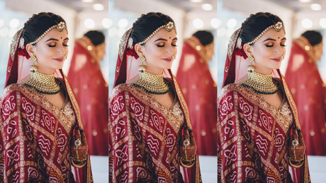 A relevant stock photo of gujarathi bride modern in a typical setting.