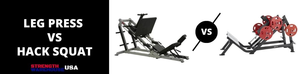 A relevant stock photo of hack squat vs leg press in a typical setting.