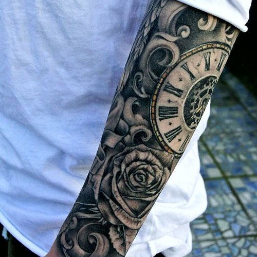 A relevant stock photo of half sleeve tattoo lower arm in a typical setting.