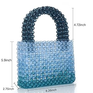 A relevant stock photo of handbags with beads in a typical setting.