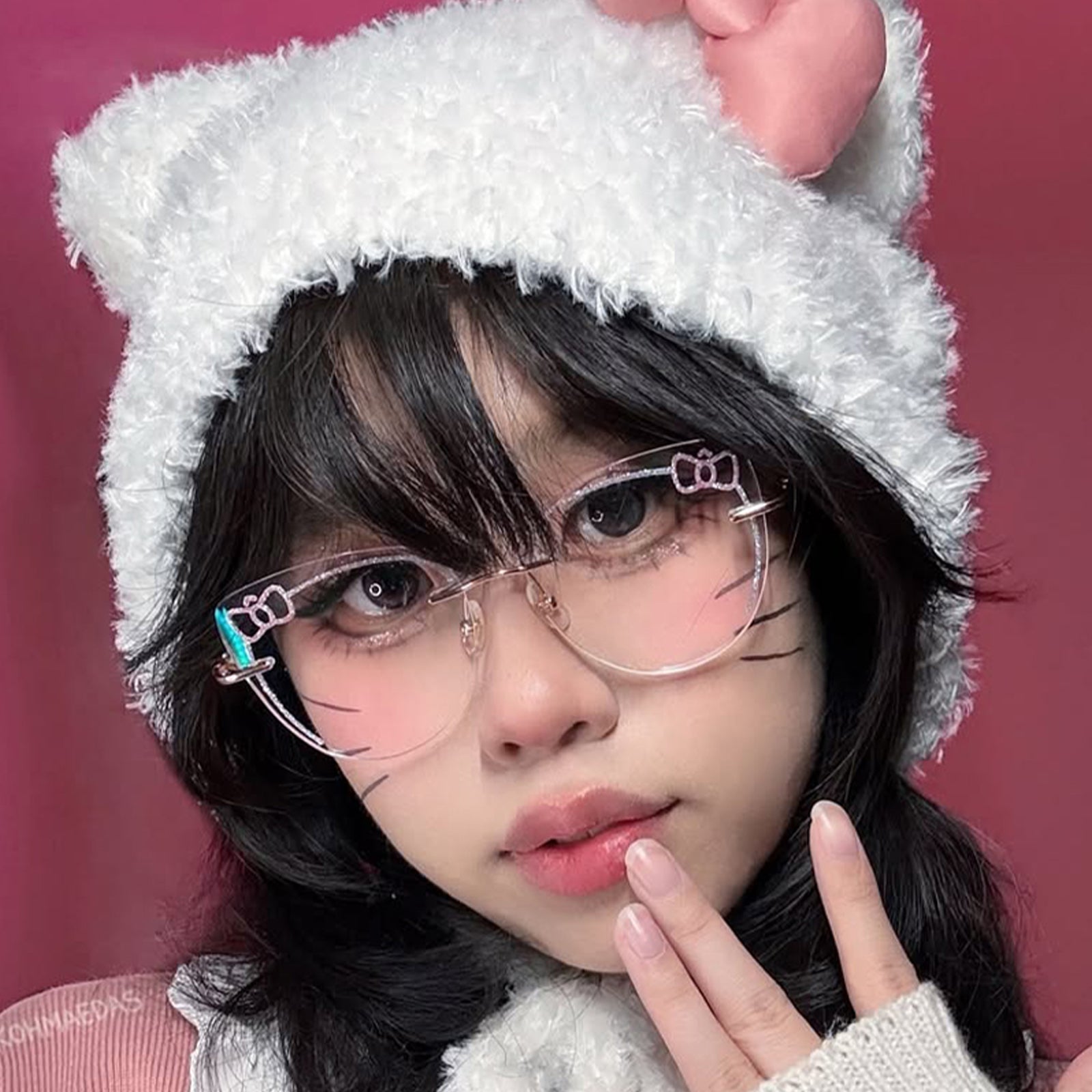 A relevant stock photo of hello kitty glasses in a typical setting.