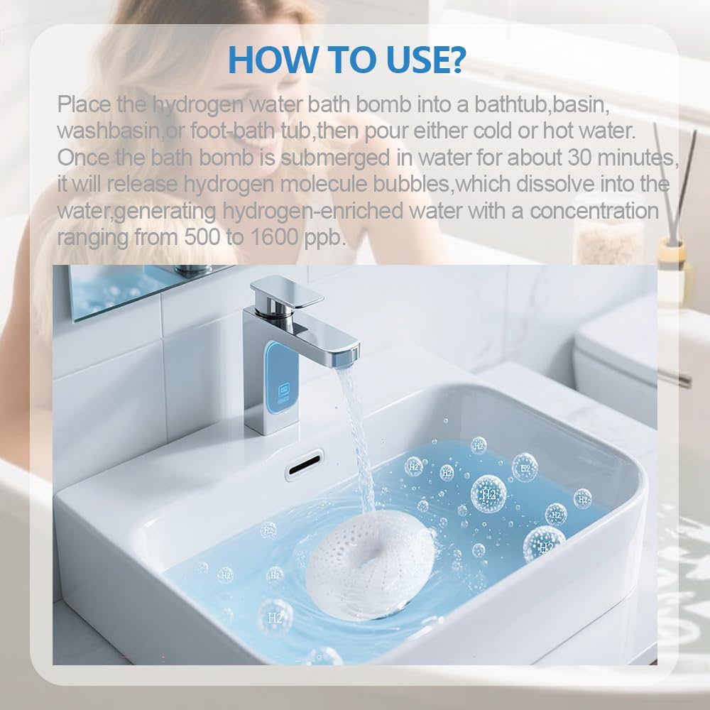 A relevant stock photo of hydrogen bath bomb in a typical setting.