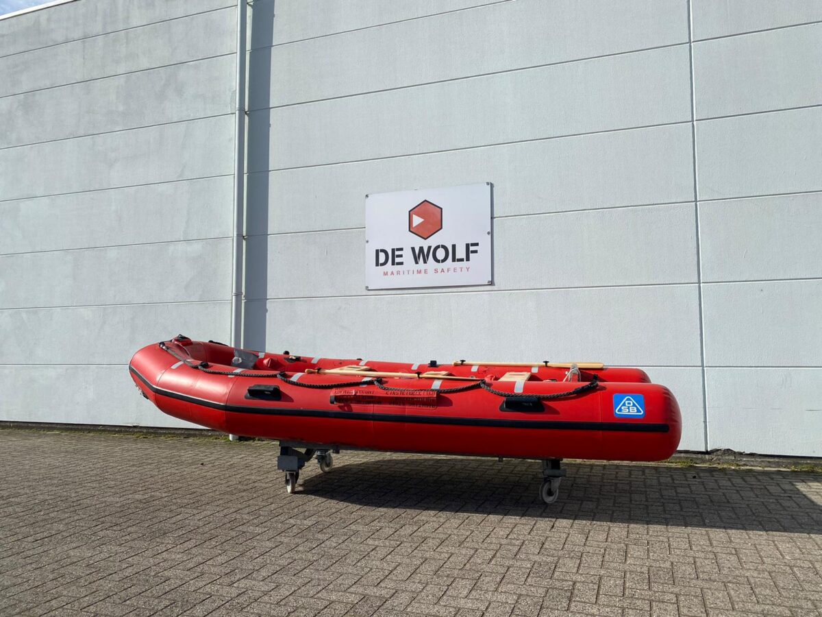 A relevant stock photo of inflatable rescue boat in a typical setting.