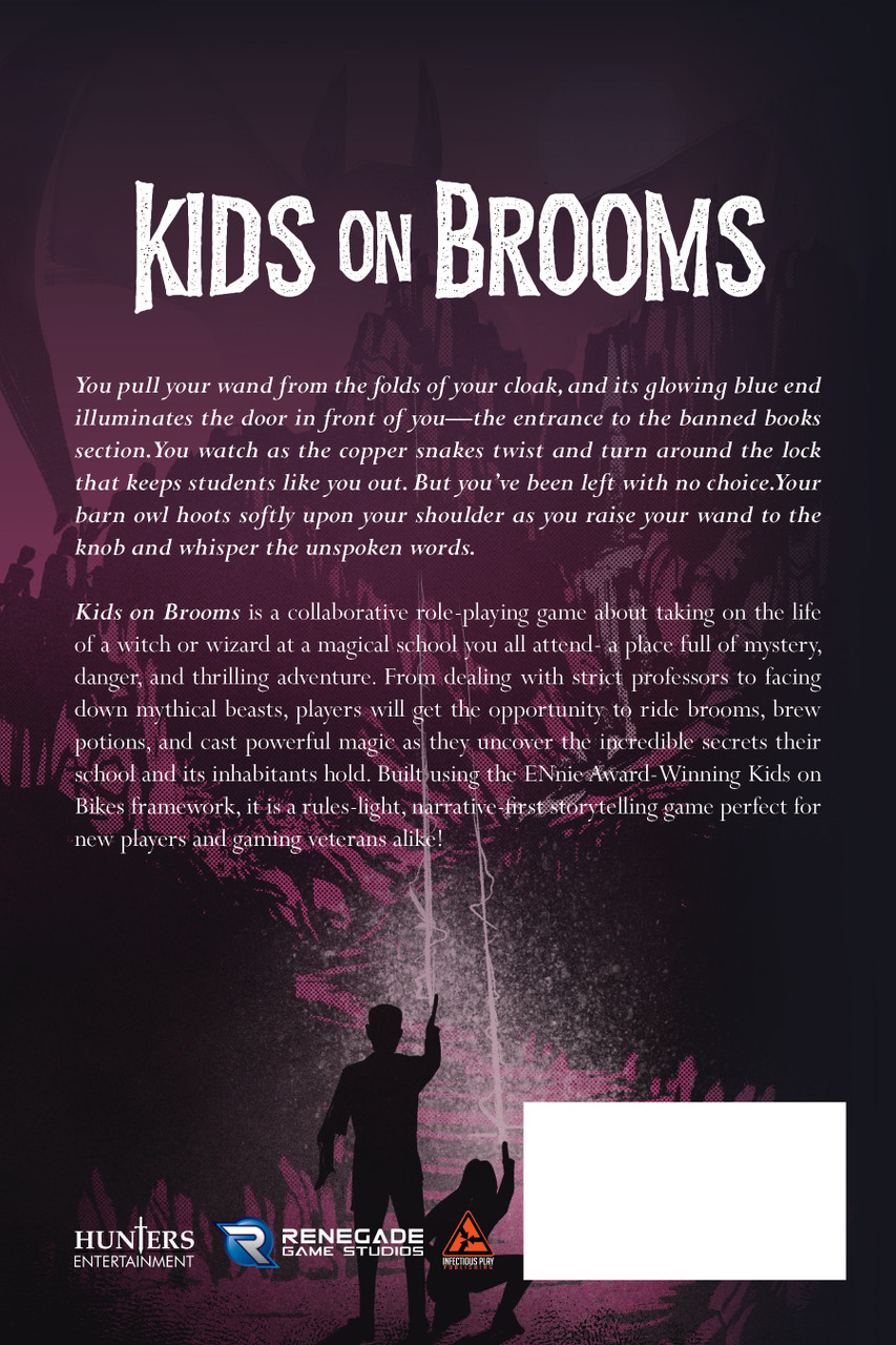 A relevant stock photo of kids on brooms in a typical setting.