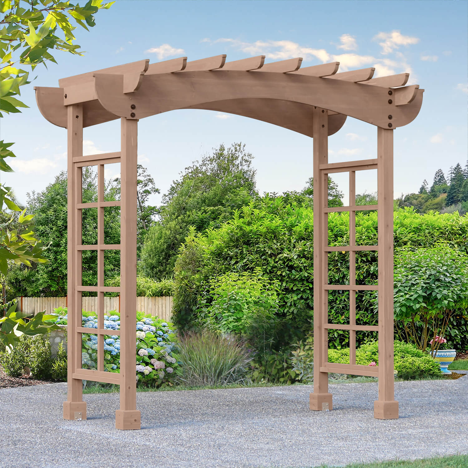 A relevant stock photo of large arbour in a typical setting.