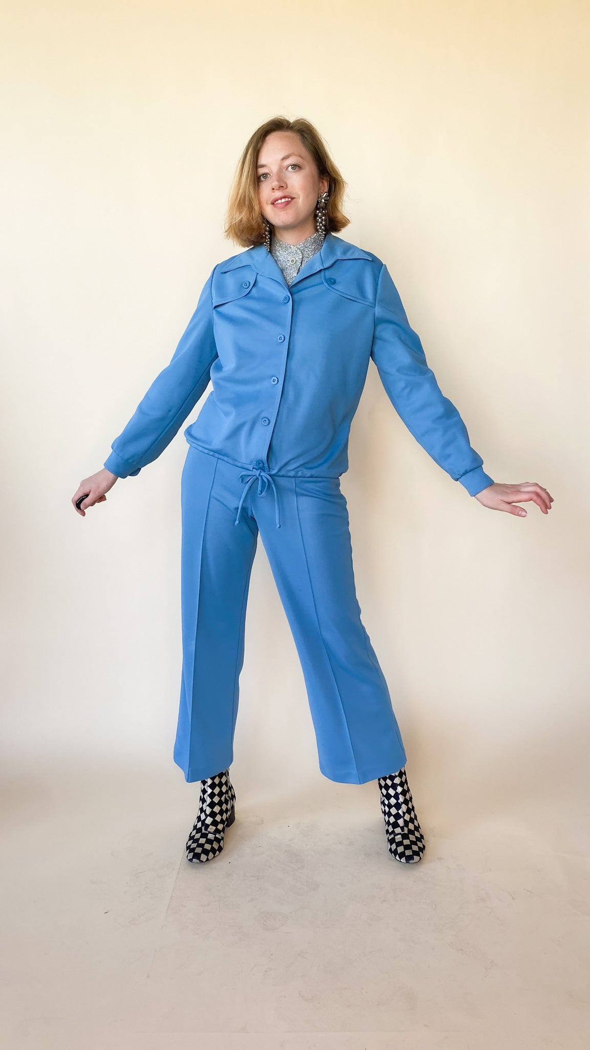 A relevant stock photo of leisure suit clothing in a typical setting.