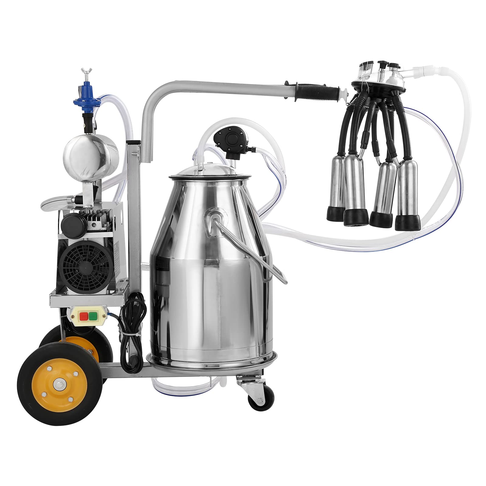 A relevant stock photo of milking machine in a typical setting.
