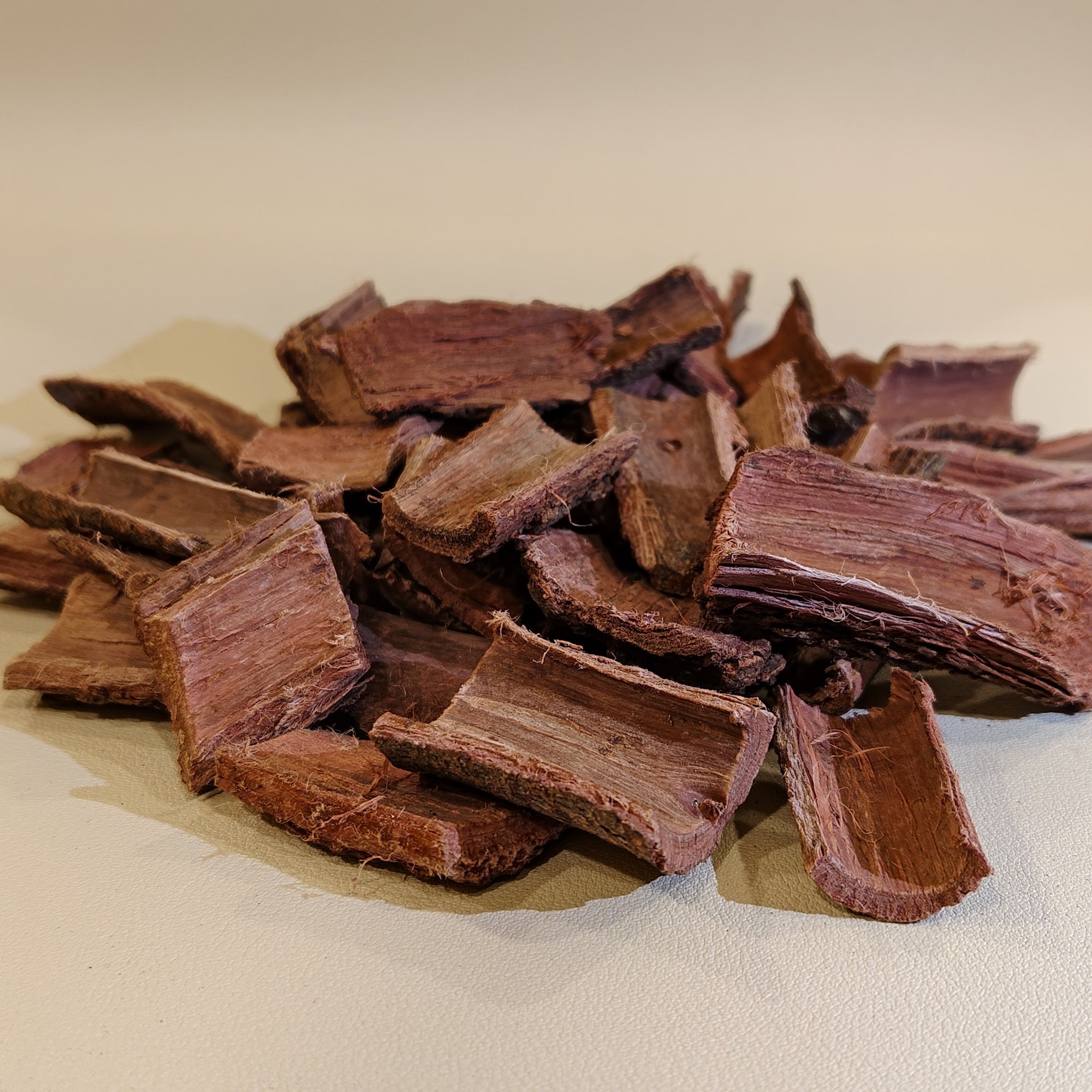 A relevant stock photo of mimosa hostilis root bark in a typical setting.