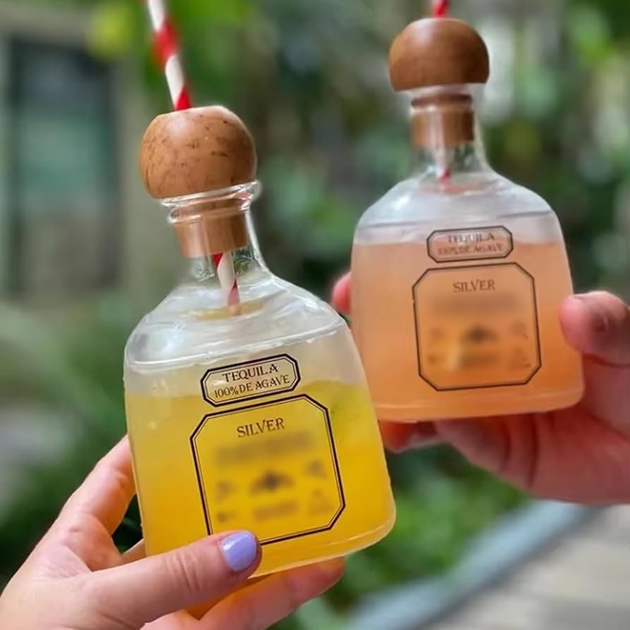 A relevant stock photo of mini tequila bottles in a typical setting.