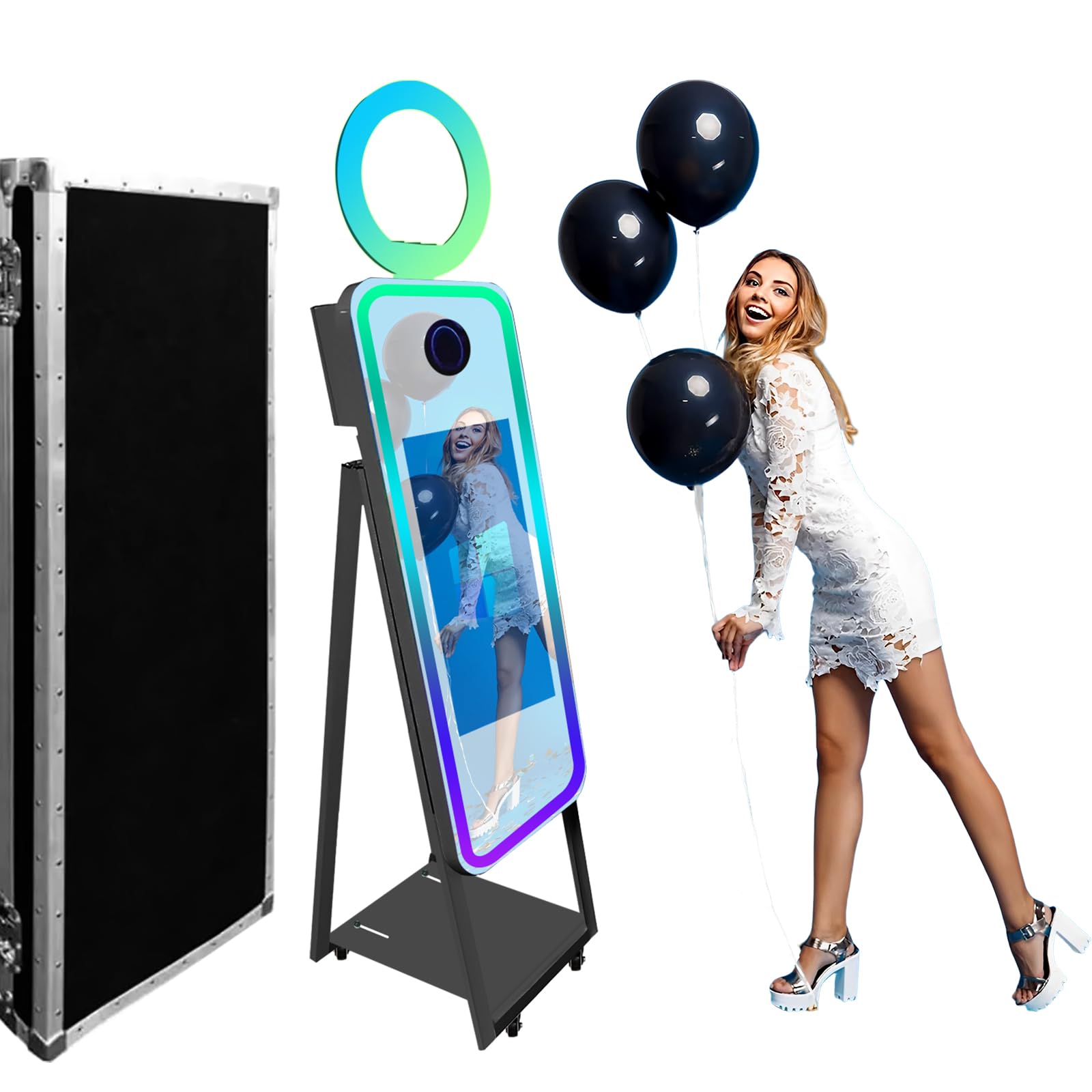 A relevant stock photo of mirror photo booth in a typical setting.