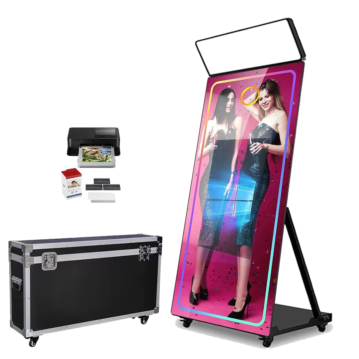 A relevant stock photo of mirror photo booth in a typical setting.