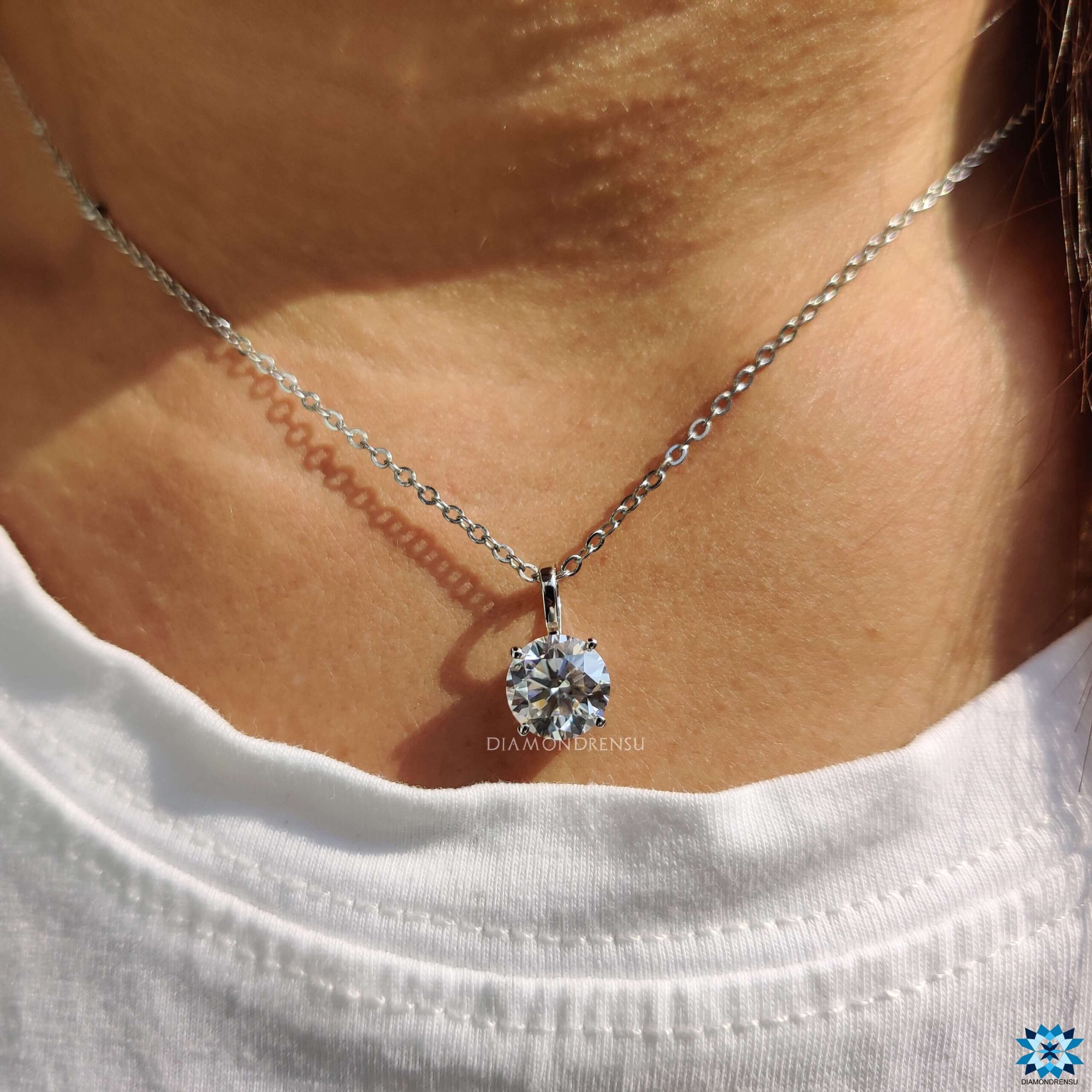 A relevant stock photo of moissanite pendant in a typical setting.