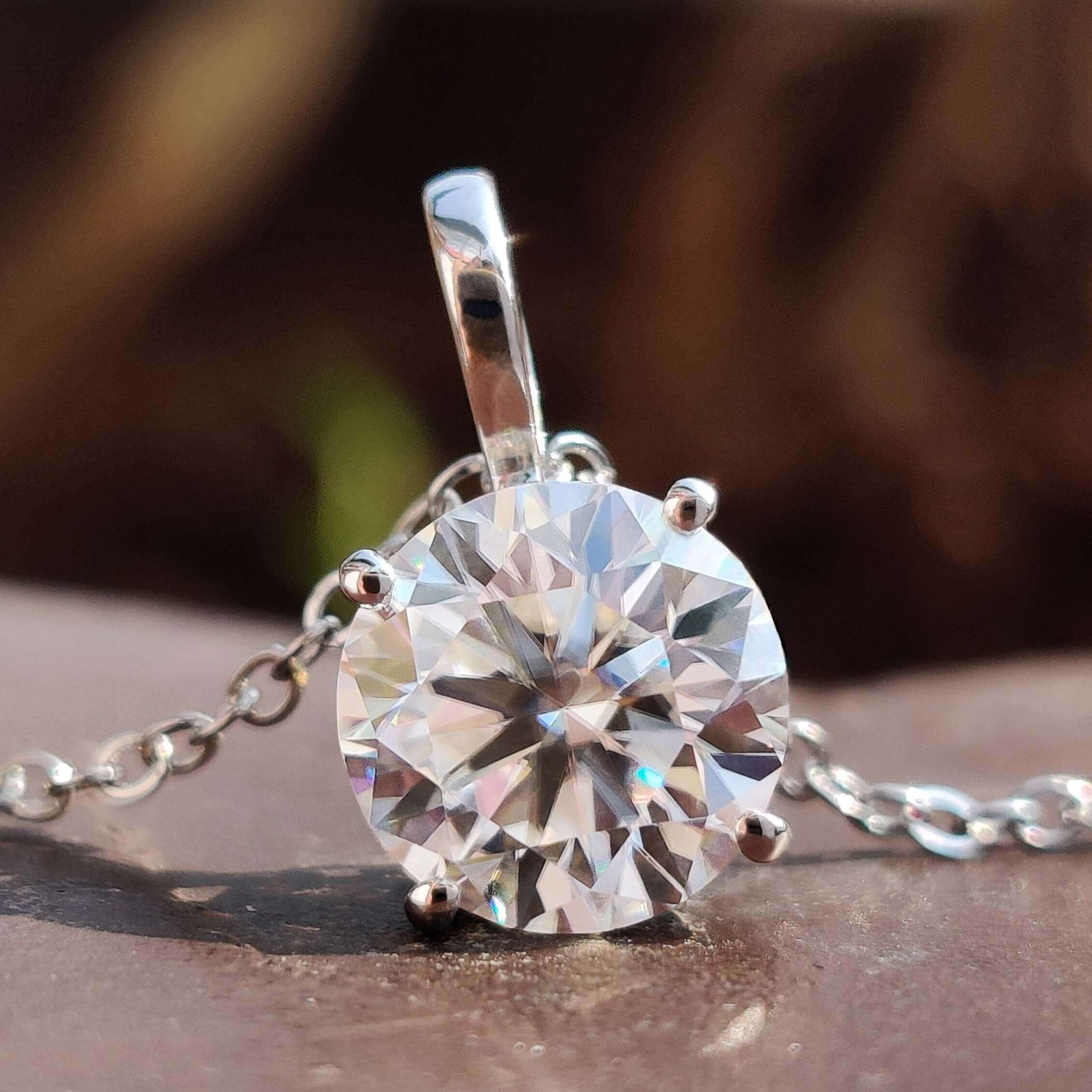 A relevant stock photo of moissanite pendant in a typical setting.