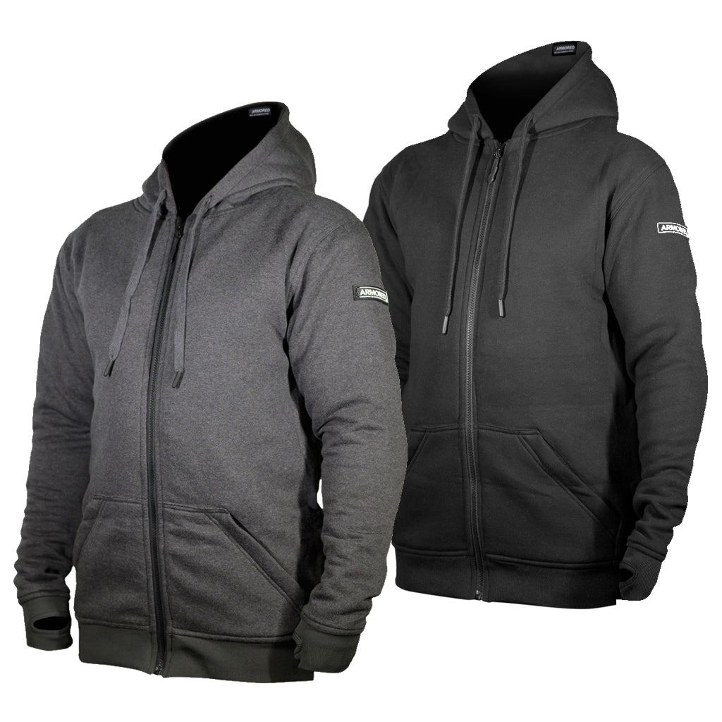 A relevant stock photo of motorbike hoodie armoured in a typical setting.